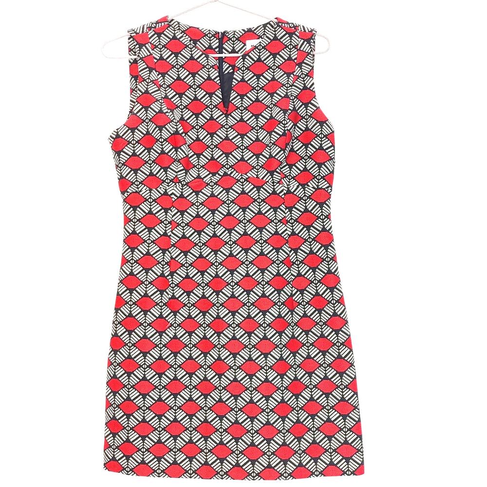 Milly Sleeveless Geometric-Print Mini Sheath Dress Poppy Red Black Womens Size 6